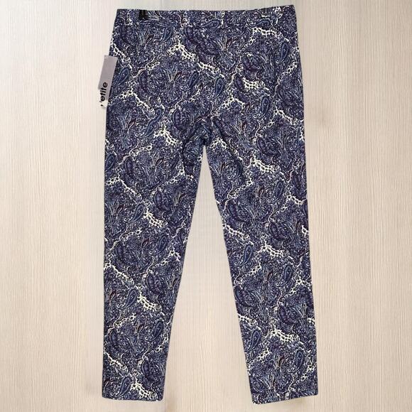 Talbots Slim Leg Ankle Pants 8P Front Zip Blue Paisley Cotton Stretch Preppy NWT - Picture 6 of 7